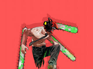 8K Chainsaw Man Red Denji Minimal Art Wallpaper
