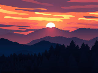8K Landscape Art Cool Sunset Illustration wallpaper