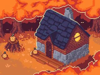 A Halloween Pixel House wallpaper