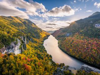 Adirondack Mountains River Clouds Trees Wallpaper