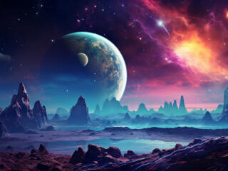 Alien Planet With Galaxy Background Wallpaper