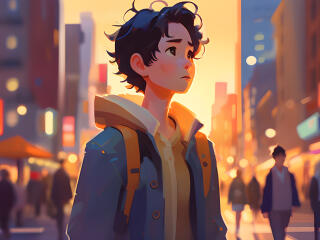 Alone Boy Exploring City 4K AI Art Wallpaper