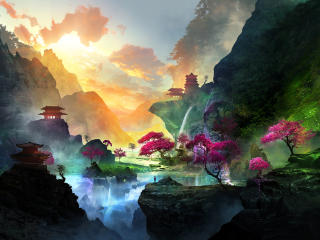Alone in Beautiful Waterfall Landscape wallpaper