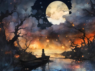 Alone in Moonlight HD Oild AI Art wallpaper