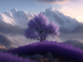 Alpine Landscape HD Purple Tree wallpaper