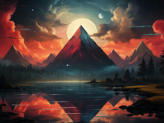 Amazing Mountain Sunset HD AI Art wallpaper