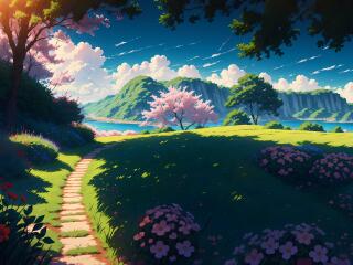 Anime Field 4k Anime Landscape Wallpaper