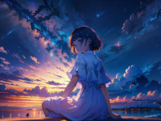Anime Girl Enjoying Sunset wallpaper