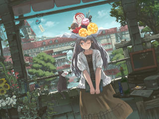 anime, girl, fruit wallpaper