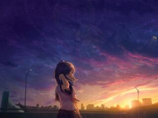Anime Girl HD Sunrise 2022 wallpaper