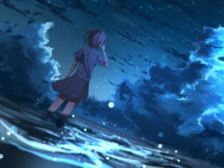 Anime Girl in Half Moon Night 4K wallpaper