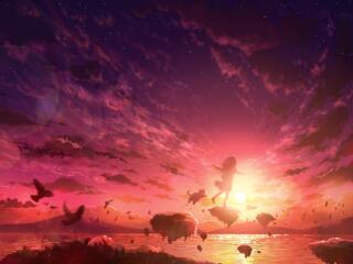 Anime Girl into Sunset HD Art wallpaper