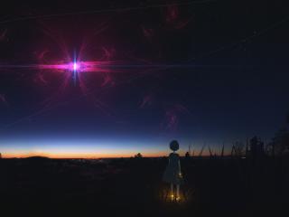 Anime Girl Staring At Night Sky wallpaper