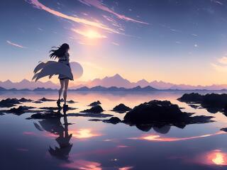 Anime Girl walking on Water HD AI Art wallpaper