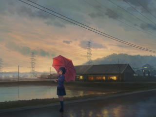 Anime Girl Walking With Umbrella Art wallpaper