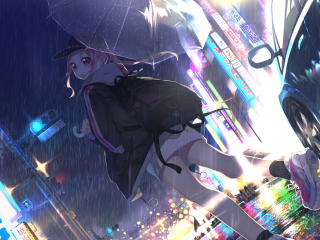Anime Girl with Umbrella In Rain wallpaper