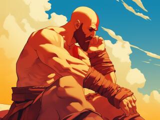 Anime-Style Kratos Digital wallpaper