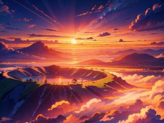 Anime Sunset 4K Aesthetic Digital wallpaper