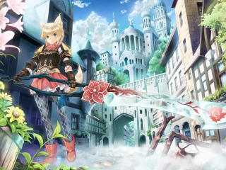 anime, sword, city Wallpaper