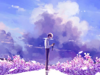 Animeguy Animemanga Clouds Digital Flowers Illustration Lavender wallpaper