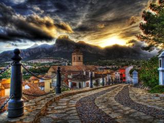 architecture, streets, mountains Wallpaper