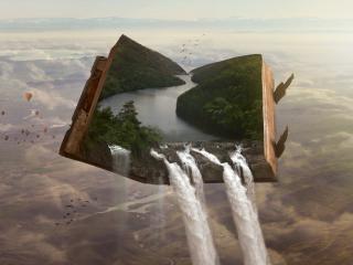 Artistic Fantasy Book River Waterfall Inside wallpaper