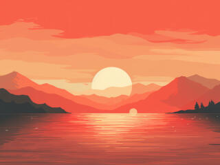 Artistic Minimal Sunset HD Red Clouds wallpaper