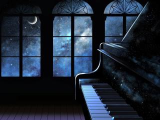 Artistic Night Sky and Moon through Window wallpaper