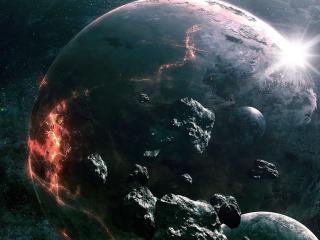 asteroids, planets, collision wallpaper