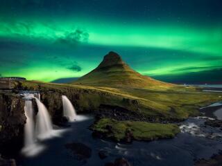 Aurora Borealis HD Waterfall wallpaper