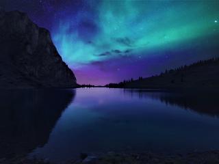 Aurora Borealis Northern Lights Over Mountain Lake wallpaper