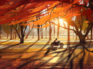 Autumn Fall Countryside Biker wallpaper