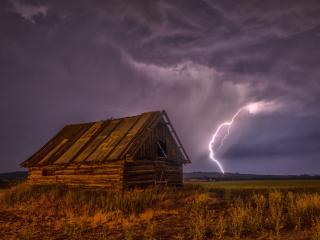 barn, lightning, sky wallpaper