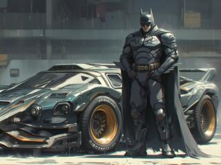 Batman and his Batmobile wallpaper