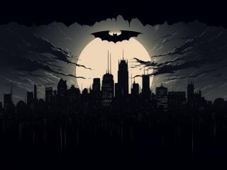 Batman Emblem Over Dark Gotham City Wallpaper