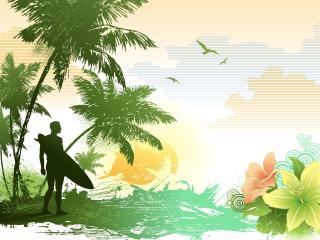 beach, surf, palm trees wallpaper