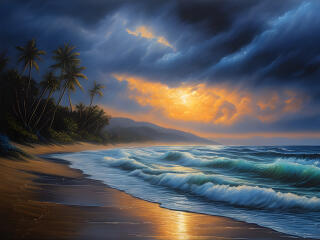 Beach Waves HD AI Coast Sunset wallpaper