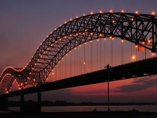 bridge, evening, lights wallpaper
