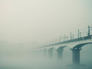 bridge, fog, sky wallpaper