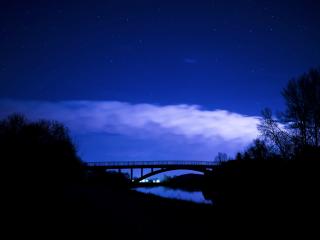 Bridge Night Clouds Starry Sky Wallpaper