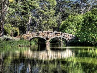 bridge, river, reflection wallpaper