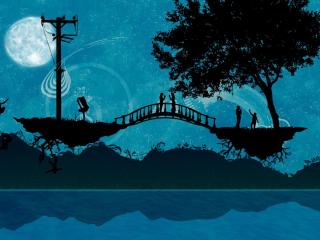 bridge, river, trees wallpaper