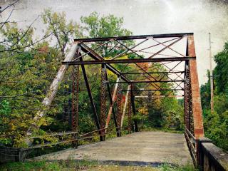 bridge, trees, rust Wallpaper