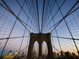 brooklyn bridge, new york, evening Wallpaper