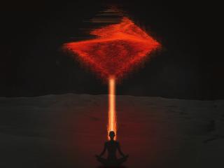 Buddhism Meditation At Night Desert Glitch Laser Art wallpaper