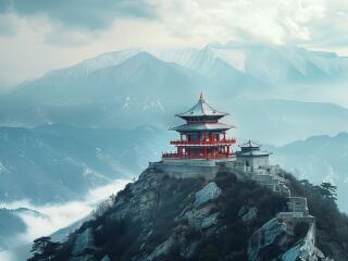 Buddhist Temple at Mountain Wallpaper