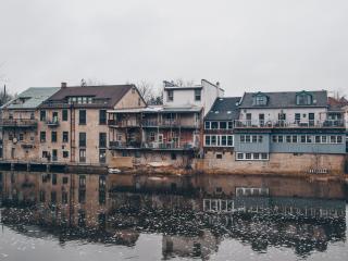 buildings, river, reflection wallpaper