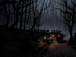 carriage, wood, night wallpaper