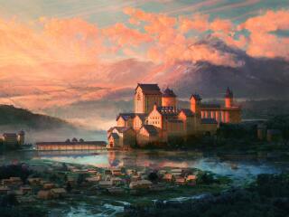 Castle Cool Fantasy Landscape Illustration wallpaper