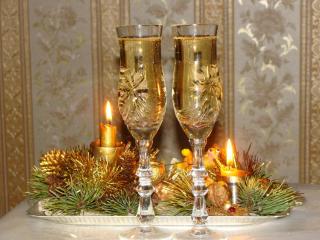 champagne, candles, needles wallpaper